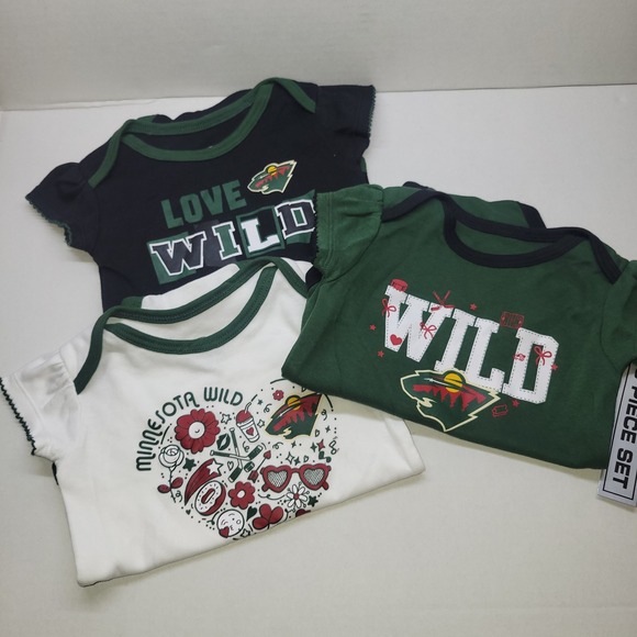 Nfl Apparel Other - Minnesota Wild Infant Baby Girls Bodysuit 3 Piece Set 3/6M 12-16lbs NHL Official